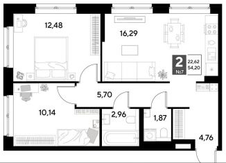 Продам 2-комнатную квартиру, 54.2 м2, Калуга