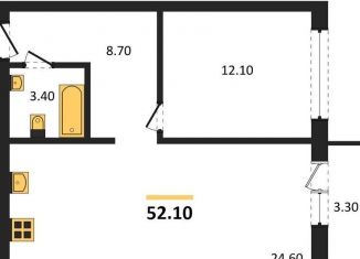 Продам однокомнатную квартиру, 52.1 м2, Новосибирск