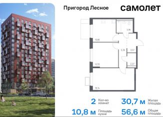 Двухкомнатная квартира на продажу, 56.6 м2, Московская область