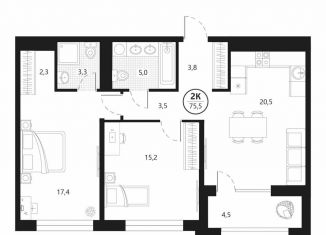 Продается 2-ком. квартира, 75.5 м2, Тюмень, Центральный округ, улица Разведчика Кузнецова, 16