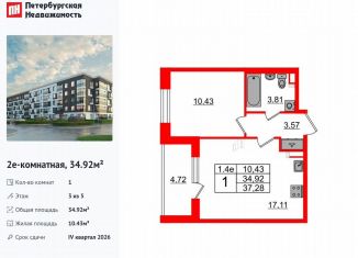 1-комнатная квартира на продажу, 34.9 м2, Санкт-Петербург, метро Звёздная