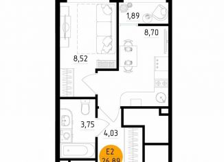 1-ком. квартира на продажу, 26.9 м2, Рязань, улица Земнухова, 2