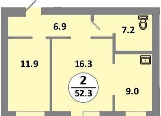 Двухкомнатная квартира на продажу, 51.7 м2, Красноярск, Советский район, Соколовская улица, 54