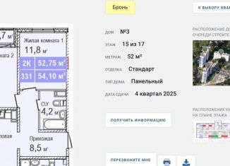 Продается 2-комнатная квартира, 54.1 м2, Нижний Новгород, жилой комплекс Торпедо, 3