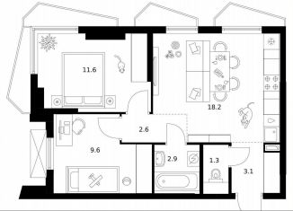 Продается 2-комнатная квартира, 49.3 м2, Москва, метро Озёрная