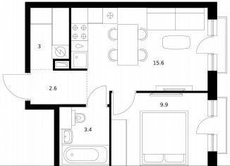 1-комнатная квартира на продажу, 34.5 м2, Москва, метро Кунцевская