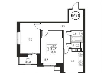 Продается 2-ком. квартира, 56.2 м2, Домодедово