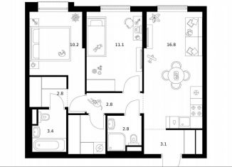 Продам 2-комнатную квартиру, 56.6 м2, Москва, метро Варшавская, жилой комплекс Москворечье, 1.1