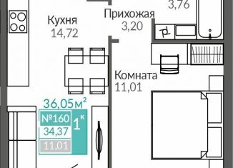 Продаю 1-ком. квартиру, 34.4 м2, Симферополь, Киевский район