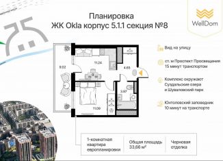 Продается 1-комнатная квартира, 39.8 м2, Санкт-Петербург, муниципальный округ Коломяги