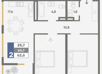 Продам 2-ком. квартиру, 62.6 м2, Симферополь, Киевский район, улица Никанорова, 4Ж