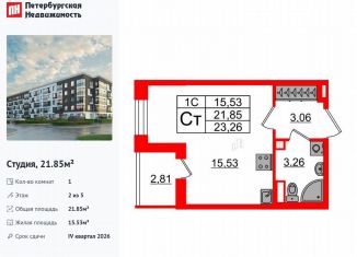 Продажа квартиры студии, 21.9 м2, Санкт-Петербург, муниципальный округ Пулковский Меридиан