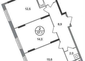 2-ком. квартира на продажу, 57.1 м2, деревня Рассказовка, деревня Рассказовка, 2