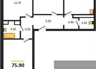 Трехкомнатная квартира на продажу, 75.9 м2, Воронеж, улица Шидловского, 28