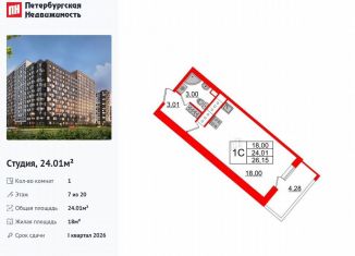 Продаю квартиру студию, 24 м2, Санкт-Петербург, метро Улица Дыбенко