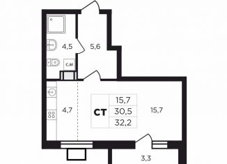 Продам квартиру студию, 33.8 м2, деревня Кабицыно, жилой комплекс Соседи, 1