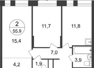 Двухкомнатная квартира на продажу, 55.9 м2, Московский, ЖК Первый Московский, 7-я фаза, к2