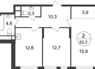 Продажа 2-комнатной квартиры, 62.3 м2, Московский, ЖК Первый Московский, 7-я фаза, к2