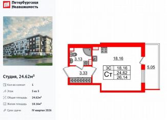 Продажа квартиры студии, 24.6 м2, Санкт-Петербург, муниципальный округ Пулковский Меридиан