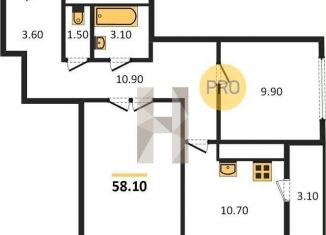 Продажа двухкомнатной квартиры, 58.1 м2, Воронеж, улица Фёдора Тютчева, 93А