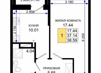 Однокомнатная квартира на продажу, 38.6 м2, Ростовская область