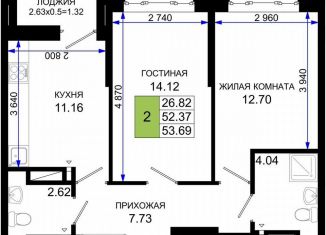 Продаю двухкомнатную квартиру, 53.7 м2, Ростов-на-Дону, Октябрьский район