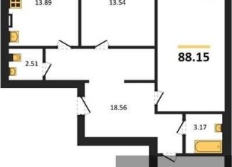 Трехкомнатная квартира на продажу, 88.2 м2, село Александровка