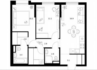 Продажа 2-комнатной квартиры, 56.7 м2, Москва, жилой комплекс Москворечье, 1.1, метро Варшавская