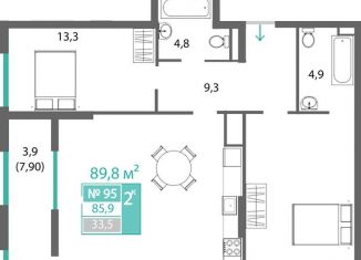 Продам 2-ком. квартиру, 89.8 м2, Симферополь, Киевский район, проспект Александра Суворова, 97