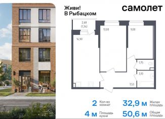 Продажа 2-комнатной квартиры, 50.6 м2, Санкт-Петербург, Невский район, жилой комплекс Живи в Рыбацком, 5