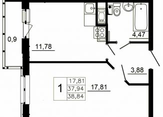 Продаю 1-ком. квартиру, 38.6 м2, городской посёлок Янино-1, Заводская улица, 18к2