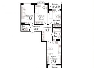 Продается 3-ком. квартира, 79.6 м2, Краснодар, Прикубанский округ, Конгрессная улица, 43