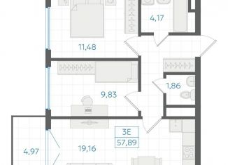 Продажа двухкомнатной квартиры, 54.4 м2, Екатеринбург, Ленинский район