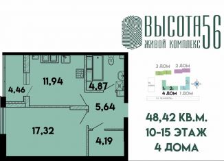 Продам 1-комнатную квартиру, 48.4 м2, Калининград, ЖК Высота 56