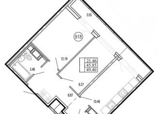 Продам двухкомнатную квартиру, 49.4 м2, Кудрово, Европейский проспект, 22, ЖК Европейский парк