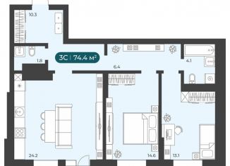 Продается трехкомнатная квартира, 74.4 м2, Новосибирск, Приморская улица, 15с1, Советский район