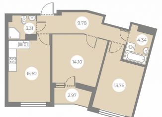 Двухкомнатная квартира на продажу, 62.4 м2, Санкт-Петербург, улица Строителей, 3к2, метро Проспект Просвещения