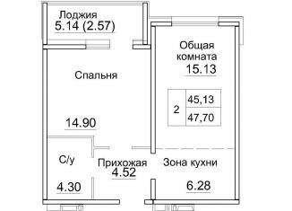 Продается однокомнатная квартира, 45.1 м2, рабочий посёлок Краснообск, 3-й микрорайон, 12А