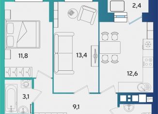 Двухкомнатная квартира на продажу, 53.3 м2, Удмуртия, улица Архитектора П.П. Берша, 44