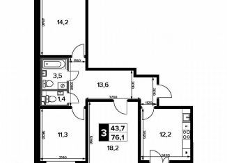 Продам 3-ком. квартиру, 76.1 м2, деревня Сапроново