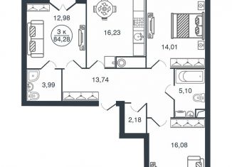 3-комнатная квартира на продажу, 84.3 м2, Тверская область