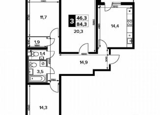 Продается 3-ком. квартира, 84.3 м2, деревня Сапроново