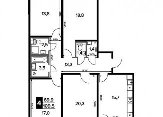 Продаю 4-ком. квартиру, 109.5 м2, деревня Сапроново