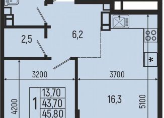 Продается 1-ком. квартира, 45.8 м2, Майкоп