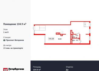 Продам помещение свободного назначения, 104.9 м2, Санкт-Петербург, проспект Будённого, 19к1, метро Проспект Ветеранов