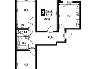 Продается 3-комнатная квартира, 84.3 м2, деревня Сапроново