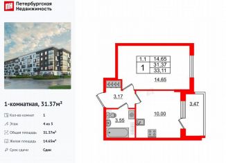 Продажа 1-ком. квартиры, 31.4 м2, Санкт-Петербург, муниципальный округ Пулковский Меридиан, Пулковское шоссе, 99к6