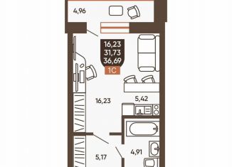 Продам 1-ком. квартиру, 36.7 м2, Новосибирск, Новоуральская улица, 10