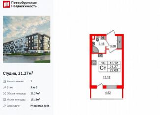 Продается квартира студия, 21.3 м2, Санкт-Петербург, муниципальный округ Пулковский Меридиан