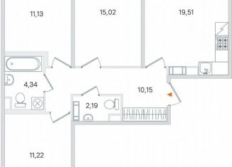 Продается трехкомнатная квартира, 75.4 м2, Пушкин